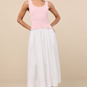 Lulus Celsa Pink And Ivory Mixed Media Sleeveless Midi Sweater Dress - Size XL